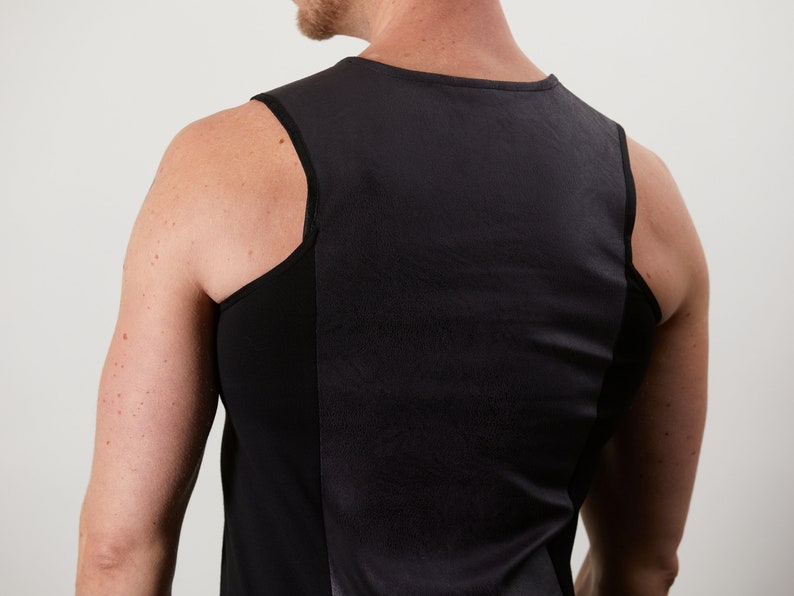 Black sleeveless shirt with gray insert RA2-8 Man faux leather shirt