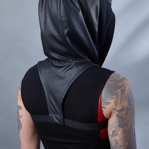 Black hood with magnetic buckle, faux leather  -  ERH women