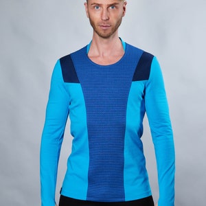 Cyberpunk sweater thumbhole sleeves futuristic clothing blue pullover CC1-7 men image 2