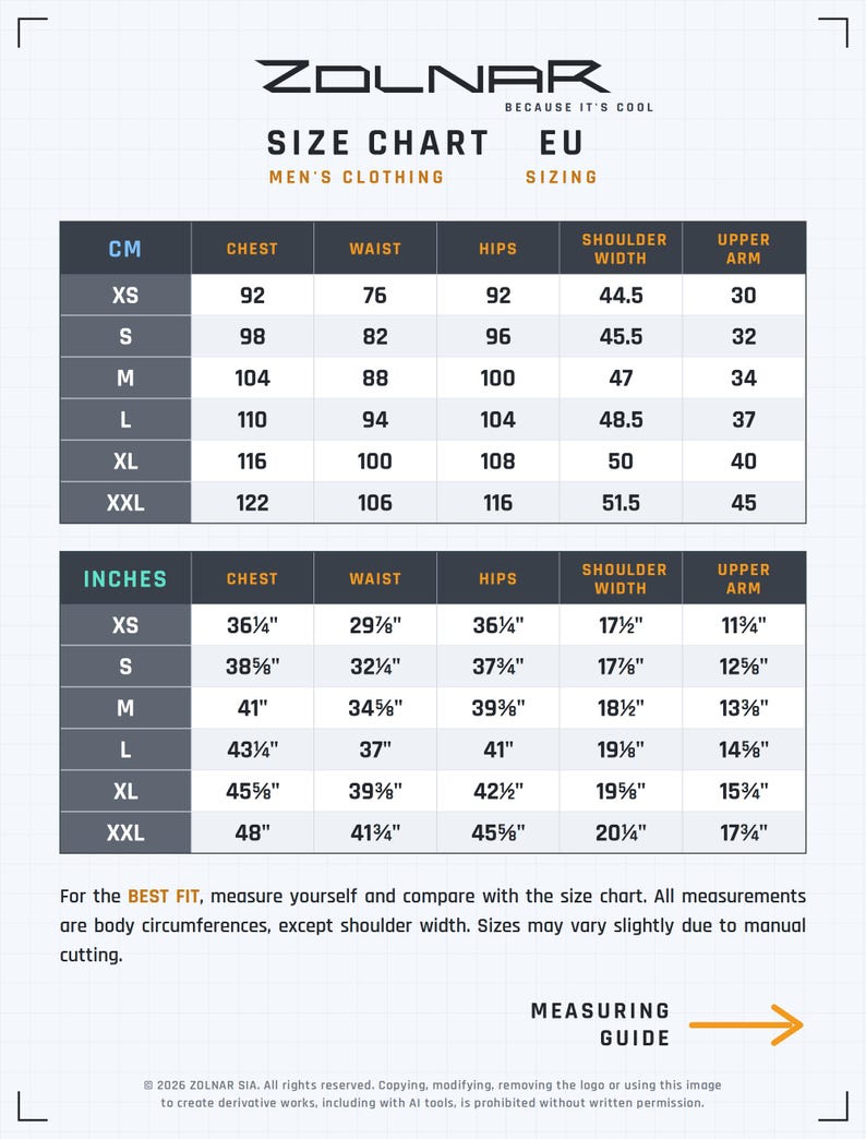 SP size chart and how to measure