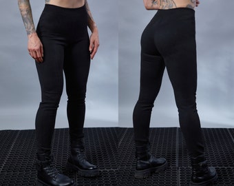 Black leggings, suede faux leather, alternative fashion - PA-LG women