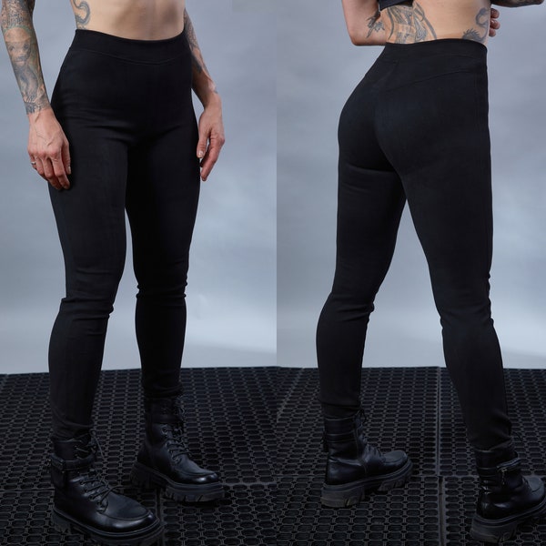 Leggings noirs, similicuir en daim, mode alternative - PA-LG women