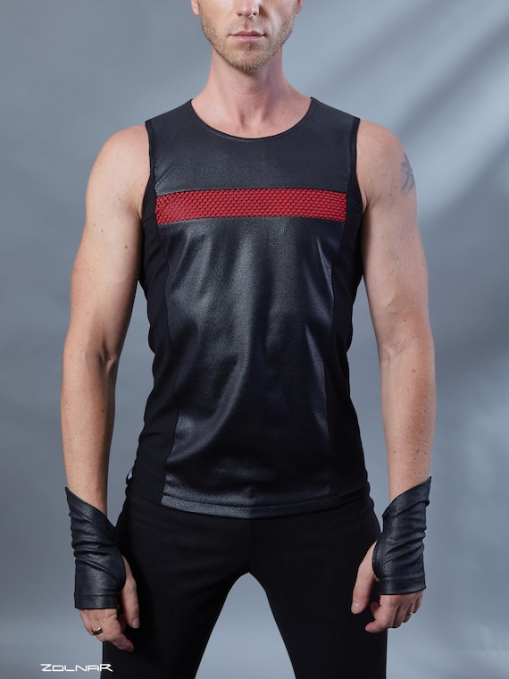 Cyberpunk Techwear Shirt · Faux Leather Tank Top Futuristic 