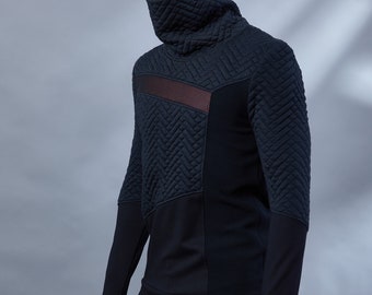 Techwear asymmetrical sweater with thumbhole sleeves - LL men cyberpunk clothing