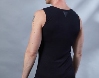 Black light shirt, long sleeveless t-shirt, minimalist clothing - SE men
