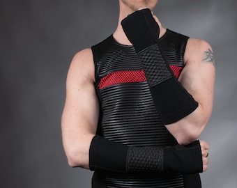 Black cyberpunk arm warmers techwear fingerless gloves - H-ARW-Q10