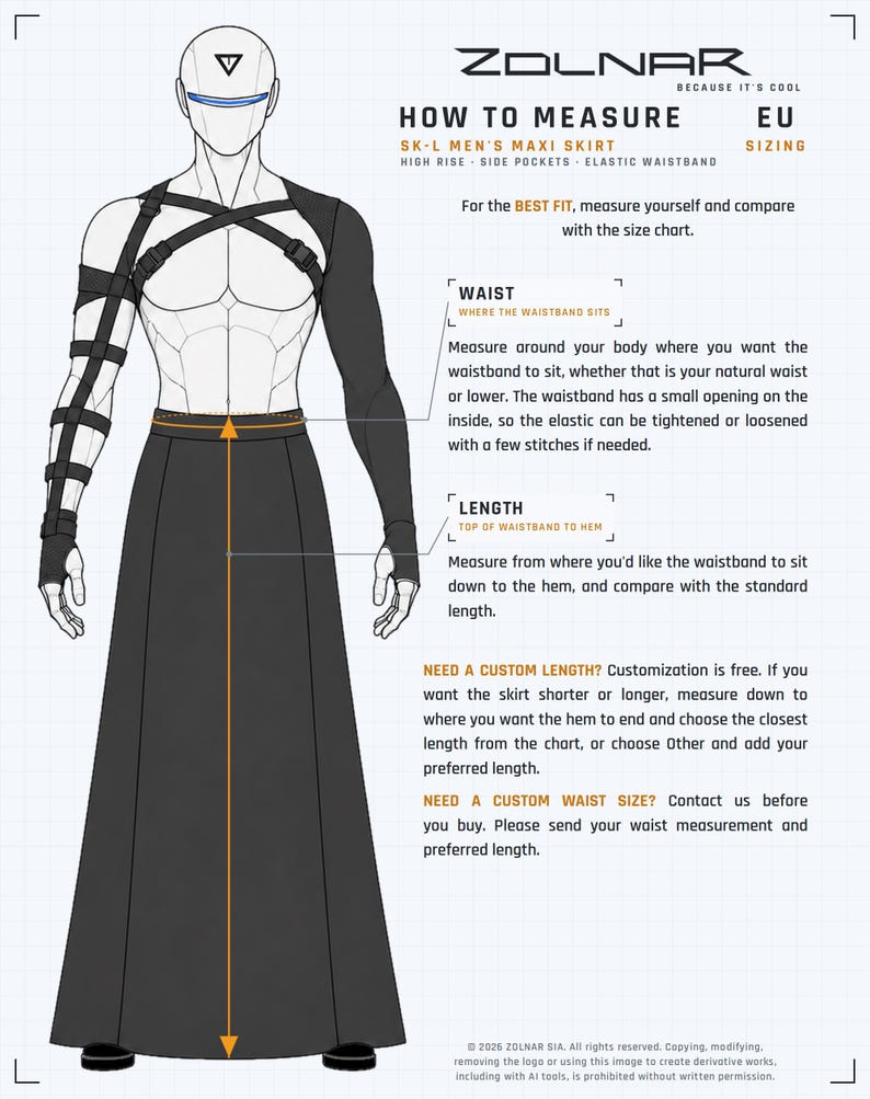 How to measure for SK-L maxi skirt – waist and length guide
