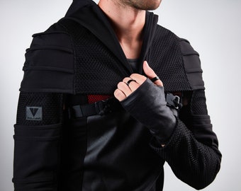 Sci fi black shrug, hooded men shrug, futuristic clothing men cyberpunk outfit -  AS2 men