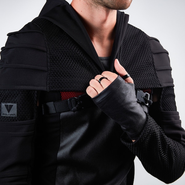 Sci fi schwarzer Shrug, Kapuzen Männer Shrug, futuristische Kleidung Männer Cyberpunk Outfit - AS2 Männer