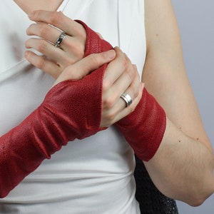 Leather fingerless steampunk gloves, faux leather X-WRW Red