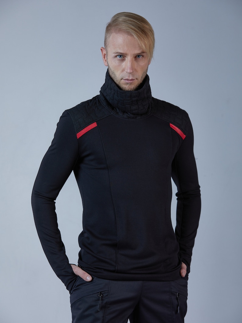 Black techwear sweater cyberpunk clothing, alternative fashion BU men image 6