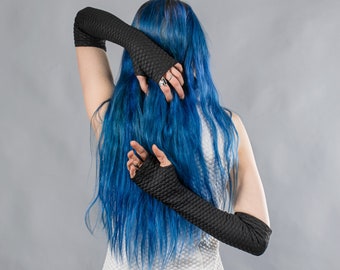 Black arm warmers, over the elbow cyberpunk fingerless gloves - FG40 Q10