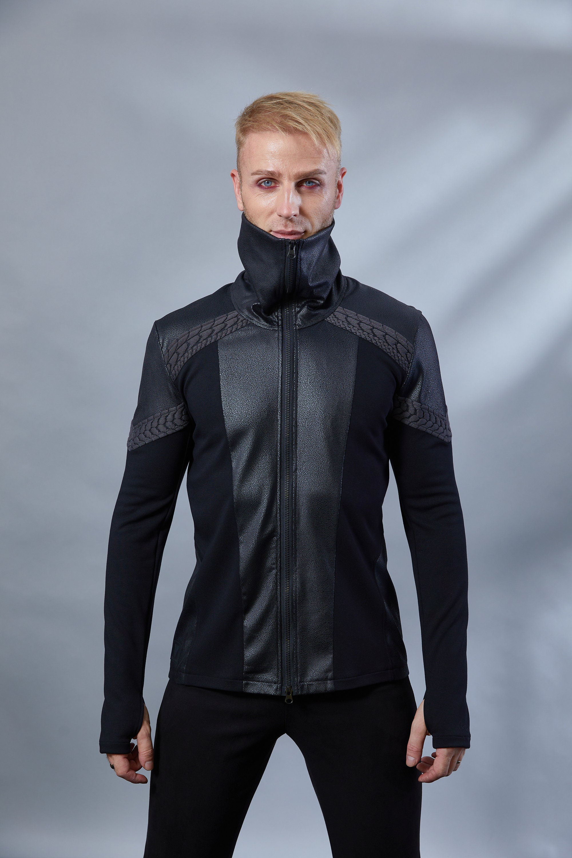 Futuristic Men's Jacket With High Collar Cyberpunk 