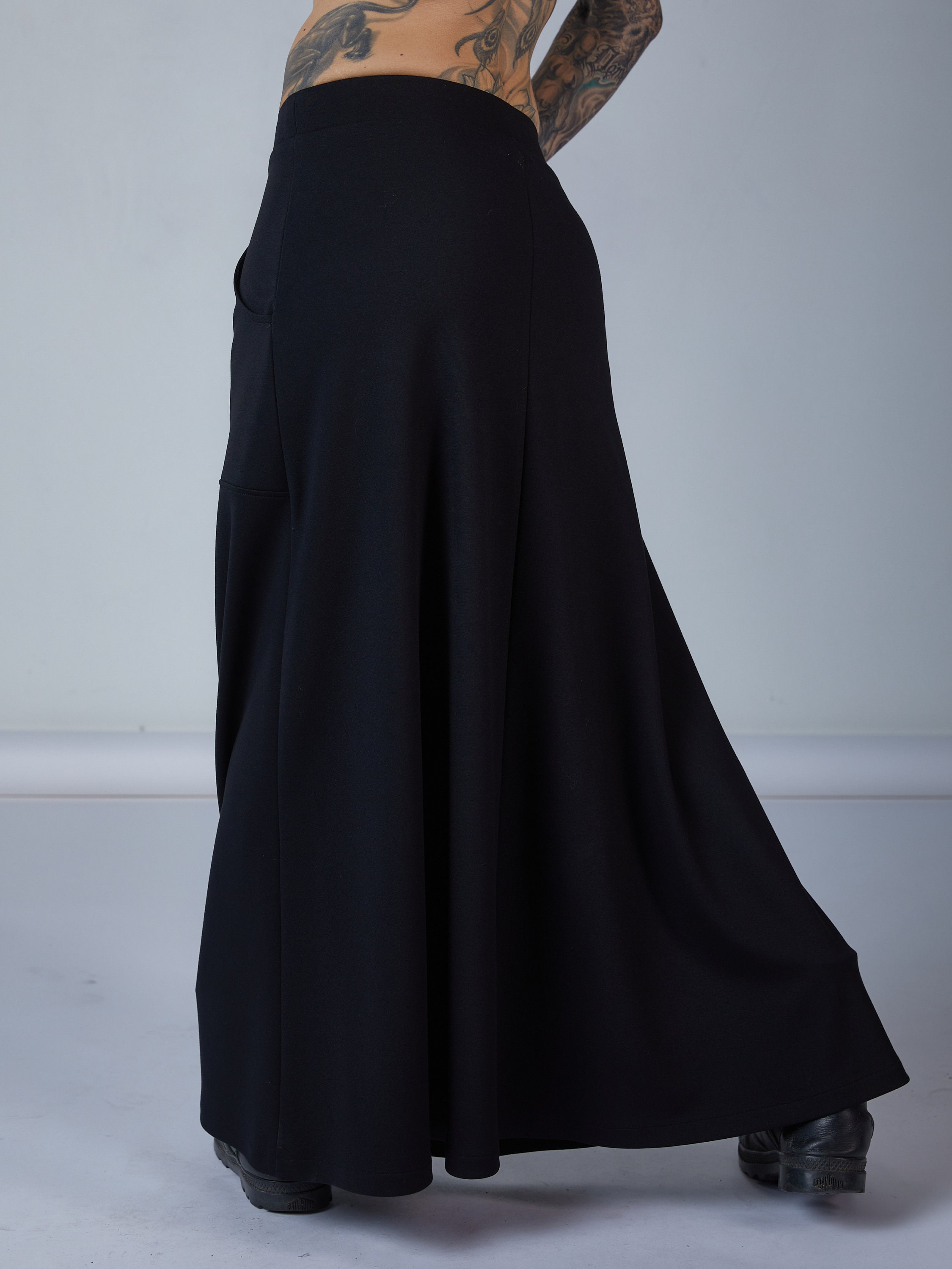 Black Maxi Skirt With Pockets, Full Length Long Skirt -SK-P