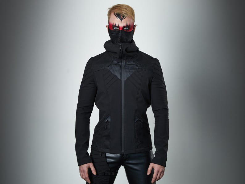 Cyberpunk jacket, softshell, with good, techwear clothing sci-fi - SIX men image 10
