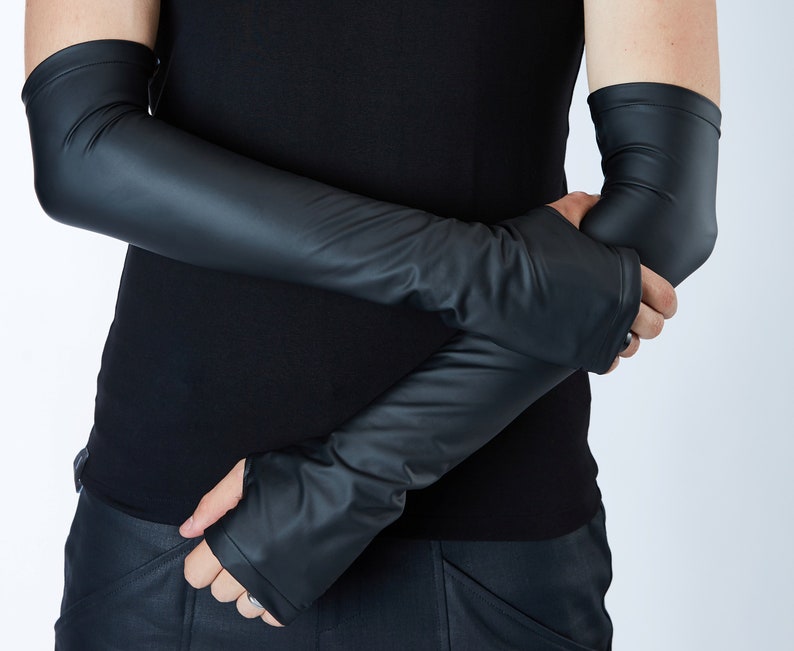 Long fingerless gloves black arm warmers men sleeves FGPU Etsy