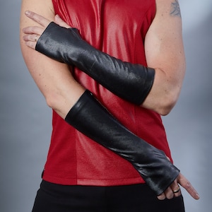 Goth fingerless gloves black arm warmers - ARPU water-resistant