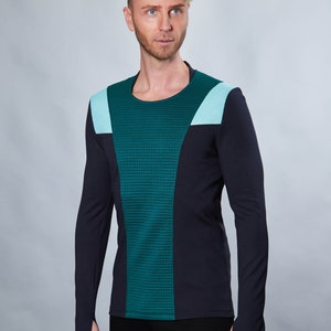 Green cyberpunk sweater thumbhole sleeves cyberpunk clothing emerald green pullover CC1-5 men image 2