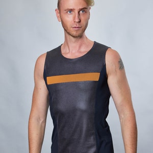 Gray tank top cyberpunk sleeveless shirt with mesh insert  - RA8