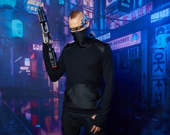 Pull cyberpunk, vêtements futuristes pour hommes, pull à col roulé avant-gardiste de science-fiction - 868i men