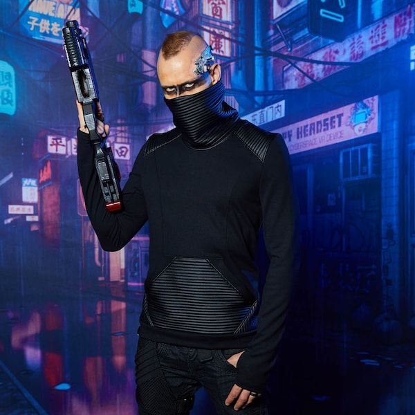 Pull cyberpunk, vêtements futuristes pour hommes, pull à col roulé avant-gardiste de science-fiction - 868i men