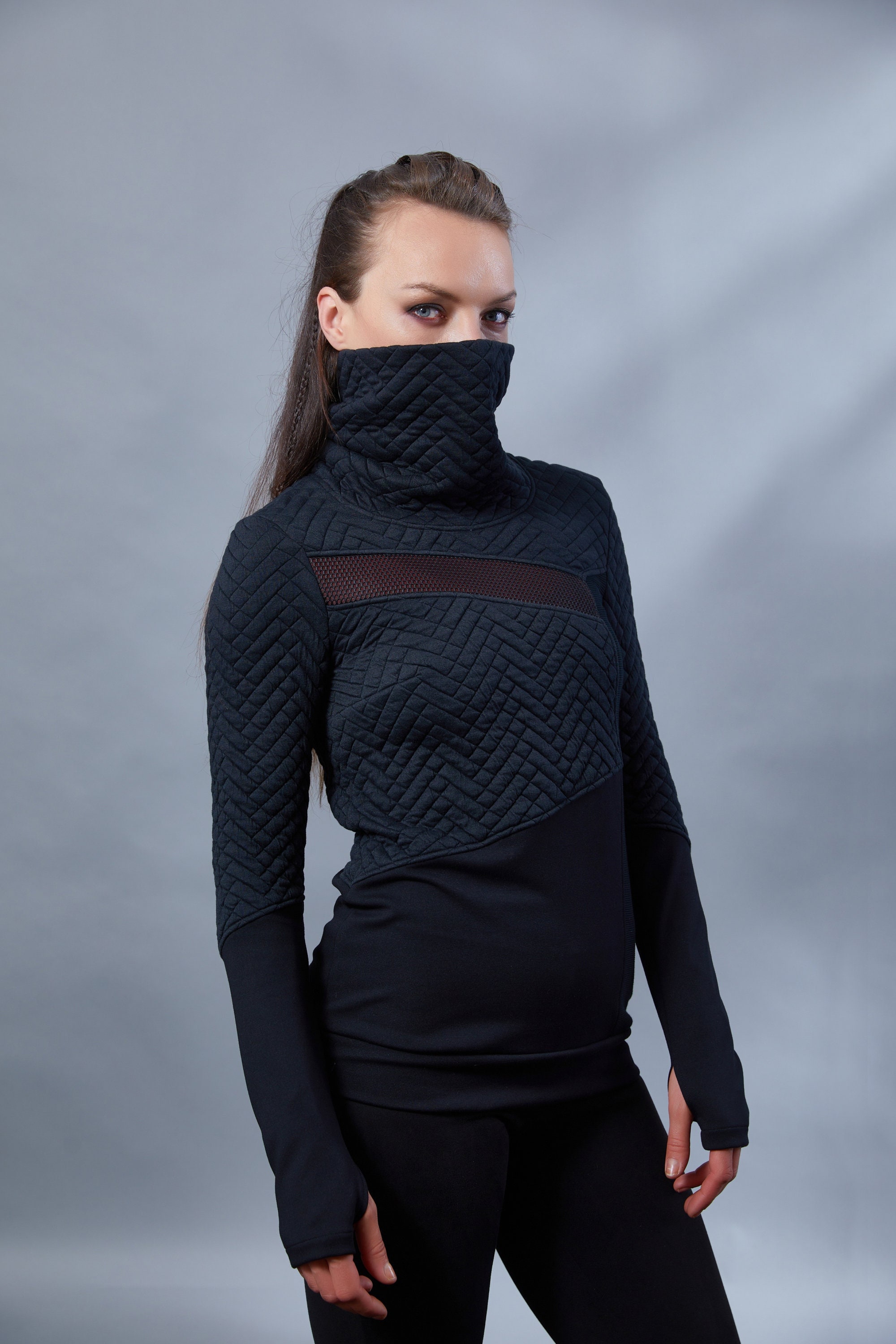 Women's asymmetrical sweater with high neck - LL women