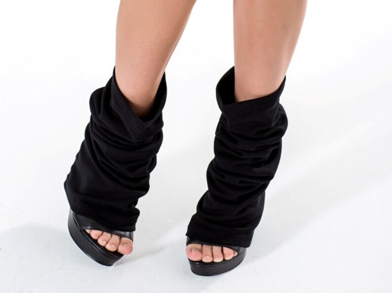 Long leg warmers black boot socks boot cuffs LG black pilates socks toeless cybergoth clothing