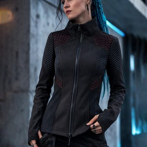 Fitted Techwear Jacket for Women - Softshell Cyberpunk Layer, Mesh Inserts | 388 image 1