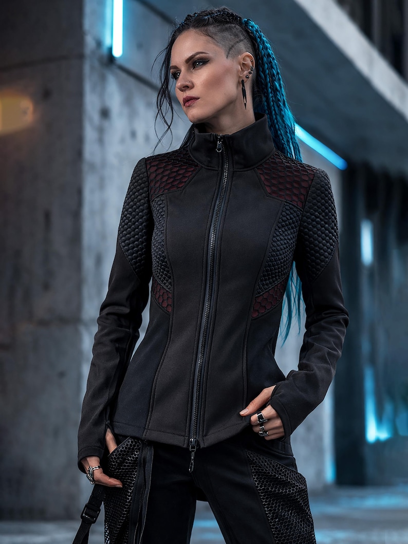 Fitted Techwear Jacket for Women - Softshell Cyberpunk Layer, Mesh Inserts | 388 image 1
