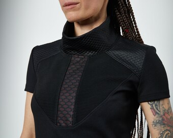 Chemise noire de style alternatif, vêtements futuristes, vêtements de science-fiction - K-4 Q6 femme