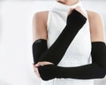 Long fingerless gloves, black arm warmers - FG