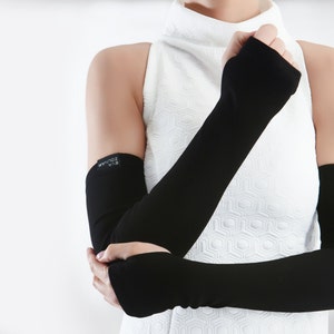 Long fingerless gloves, black arm warmers - FG