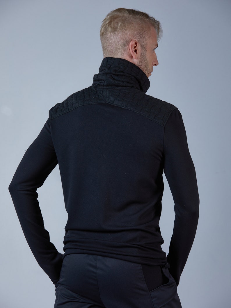 Black techwear sweater cyberpunk clothing, alternative fashion BU men image 3