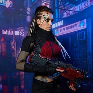 Black cyberpunk vest  futuristic armor - 488-L women