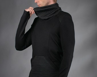 Cyberpunk techwear black sweater, high collar pullover, futuristic clothing - 868 men
