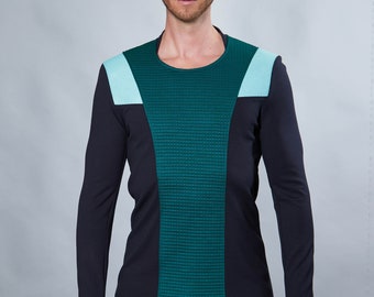 Green cyberpunk sweater thumbhole sleeves cyberpunk clothing emerald green pullover - CC1-5 men