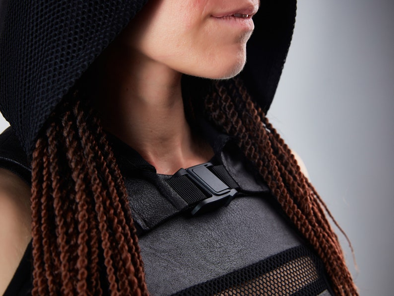 Hooded leather shrug wasteland shrug black cyberpunk sleeves Etsy