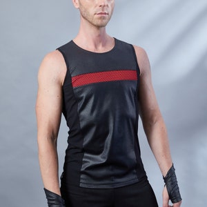 Cyberpunk Tank Top mit rotem Einsatz, Kunstleder - RA2 Männer