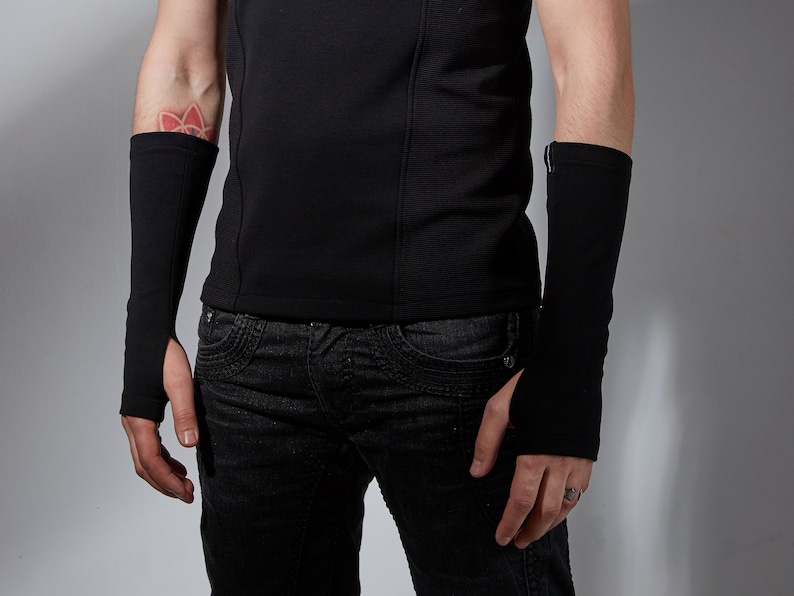 Black arm warmers, gloves without fingertips ARW 画像 1