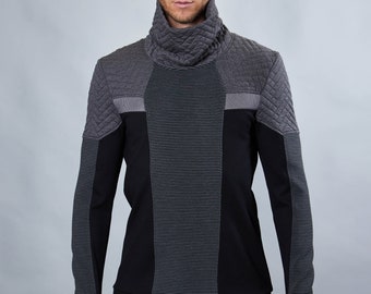 Gray black pullover, cyberpunk sweater - HS-PS8 men