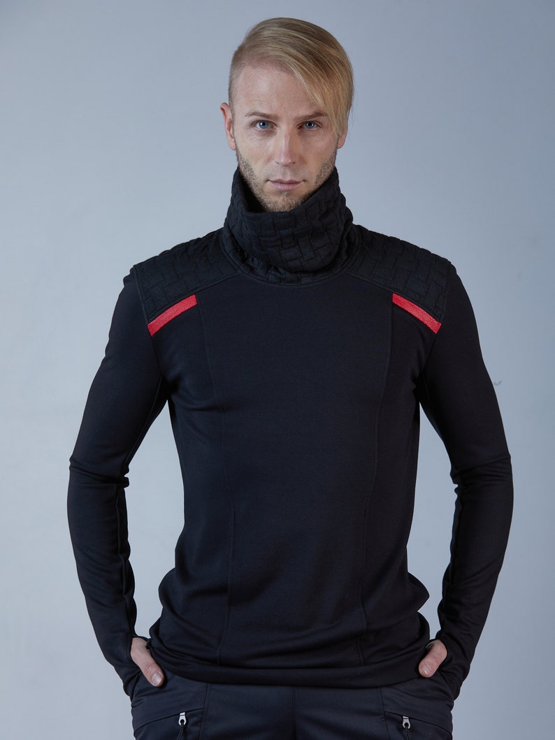 Black techwear sweater cyberpunk clothing, alternative fashion BU men image 1