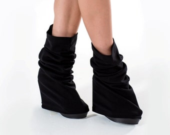 Black leg warmers tribal boot socks, cybergoth clothing - LG black
