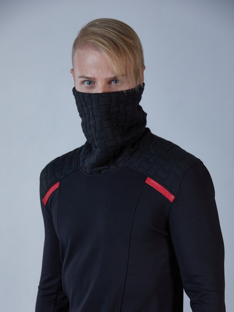 Black techwear sweater cyberpunk clothing, alternative fashion BU men image 2