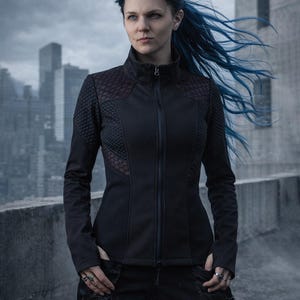 Fitted Techwear Jacket for Women - Softshell Cyberpunk Layer, Mesh Inserts | 388 image 2