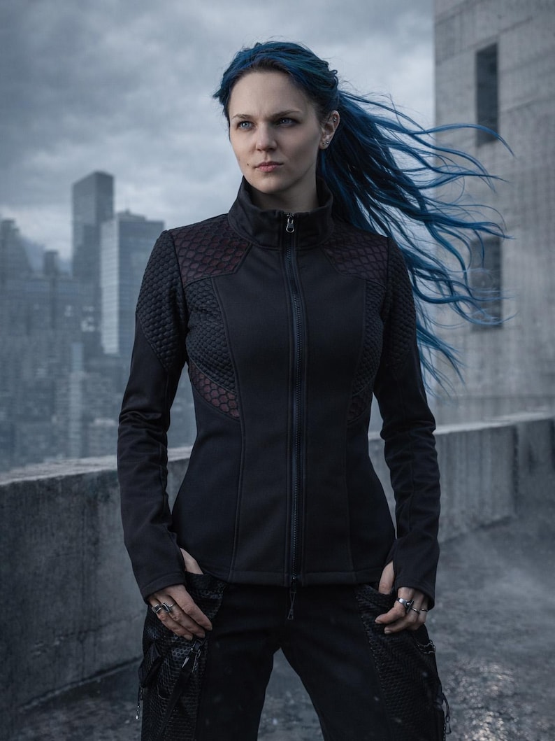 Fitted Techwear Jacket for Women - Softshell Cyberpunk Layer, Mesh Inserts | 388 image 2