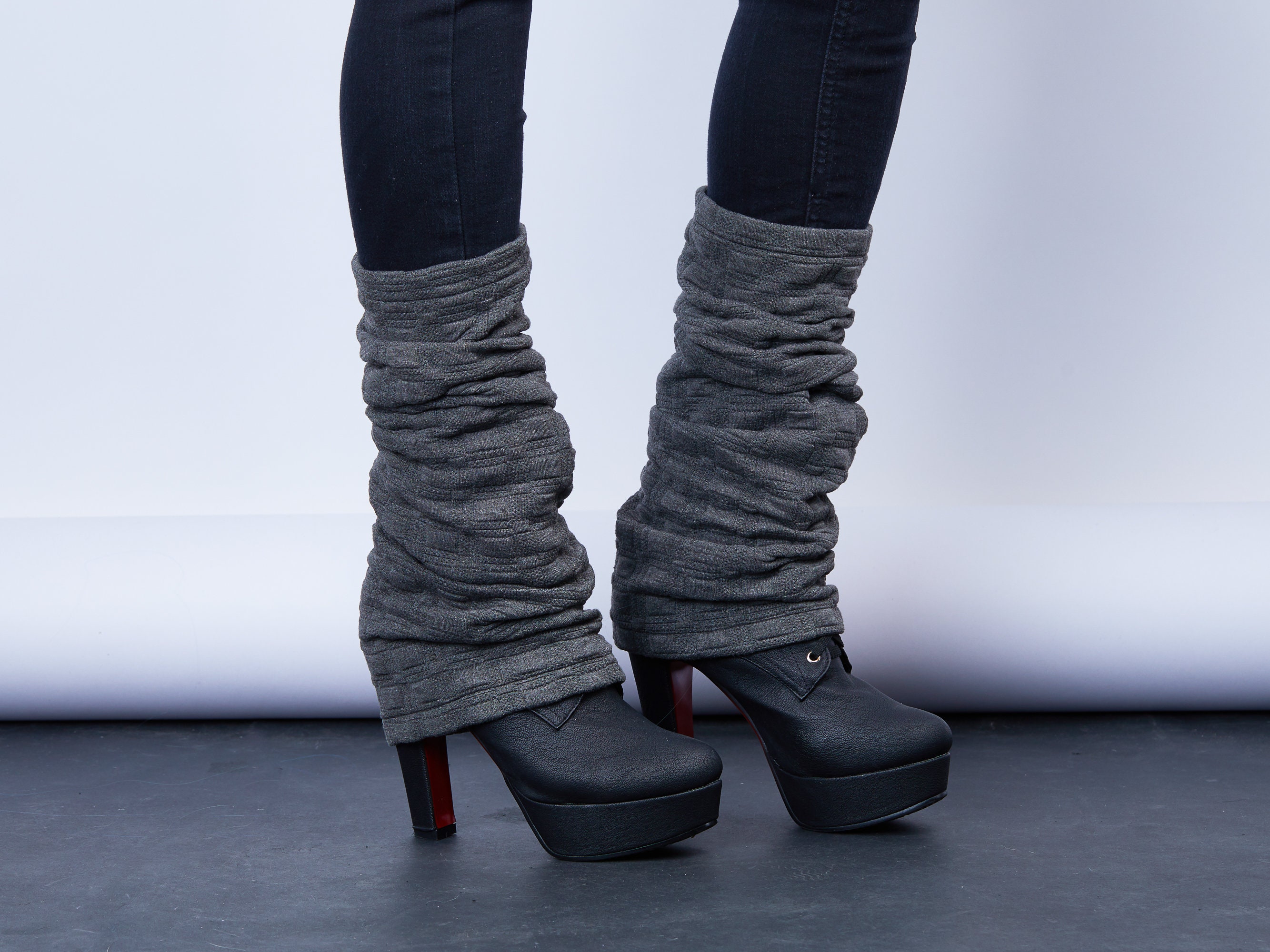 Grey Leg Warmers Gray Boot Socks LG Sq 