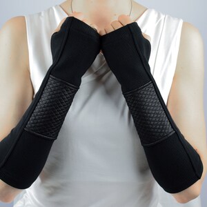 Black cyberpunk arm warmers, techwear gloves, cyberpunk clothing H-ARW-Q6 image 8