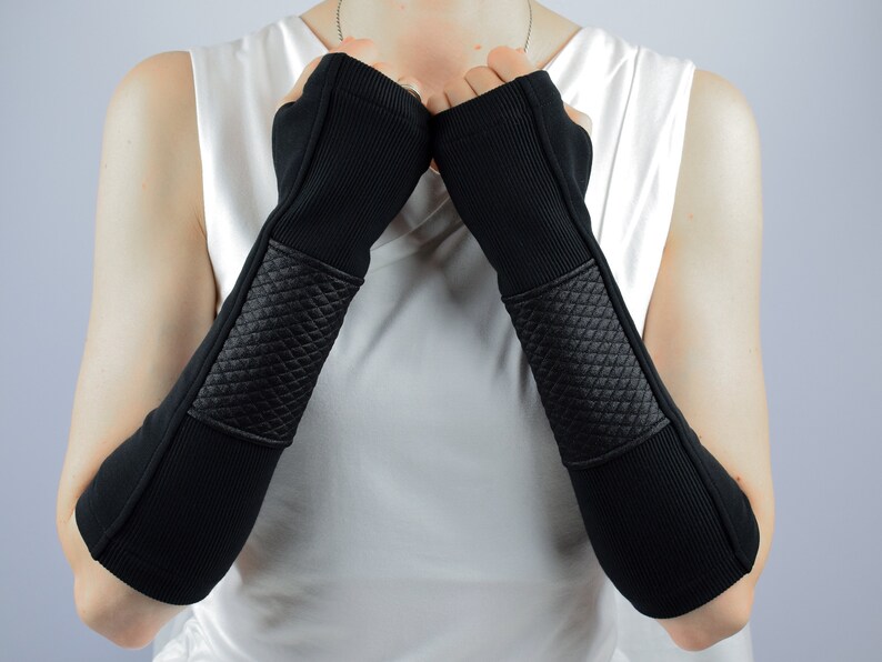 Black cyberpunk arm warmers, techwear gloves, cyberpunk clothing H-ARW-Q6 image 8