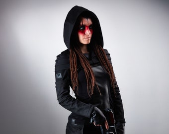 Hooded shrug wasteland, black cyberpunk sleeves with hood -  AS2 women