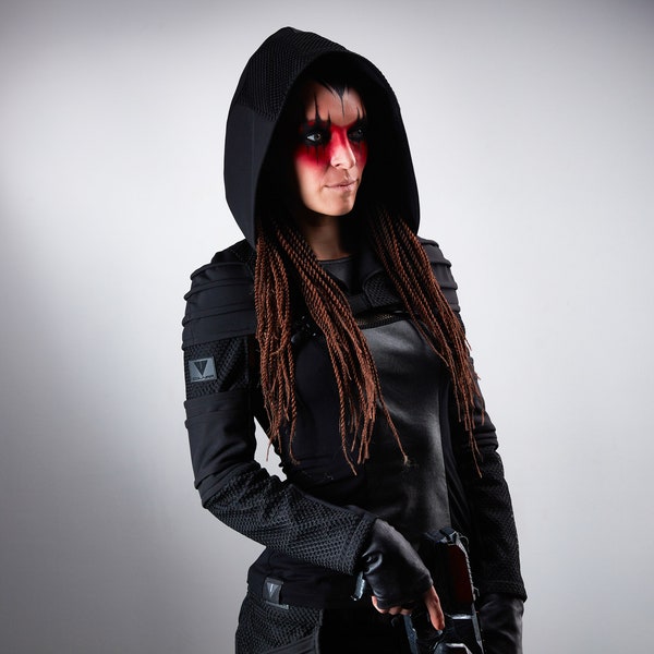 Hooded shrug wasteland, black cyberpunk sleeves with hood -  AS2 women